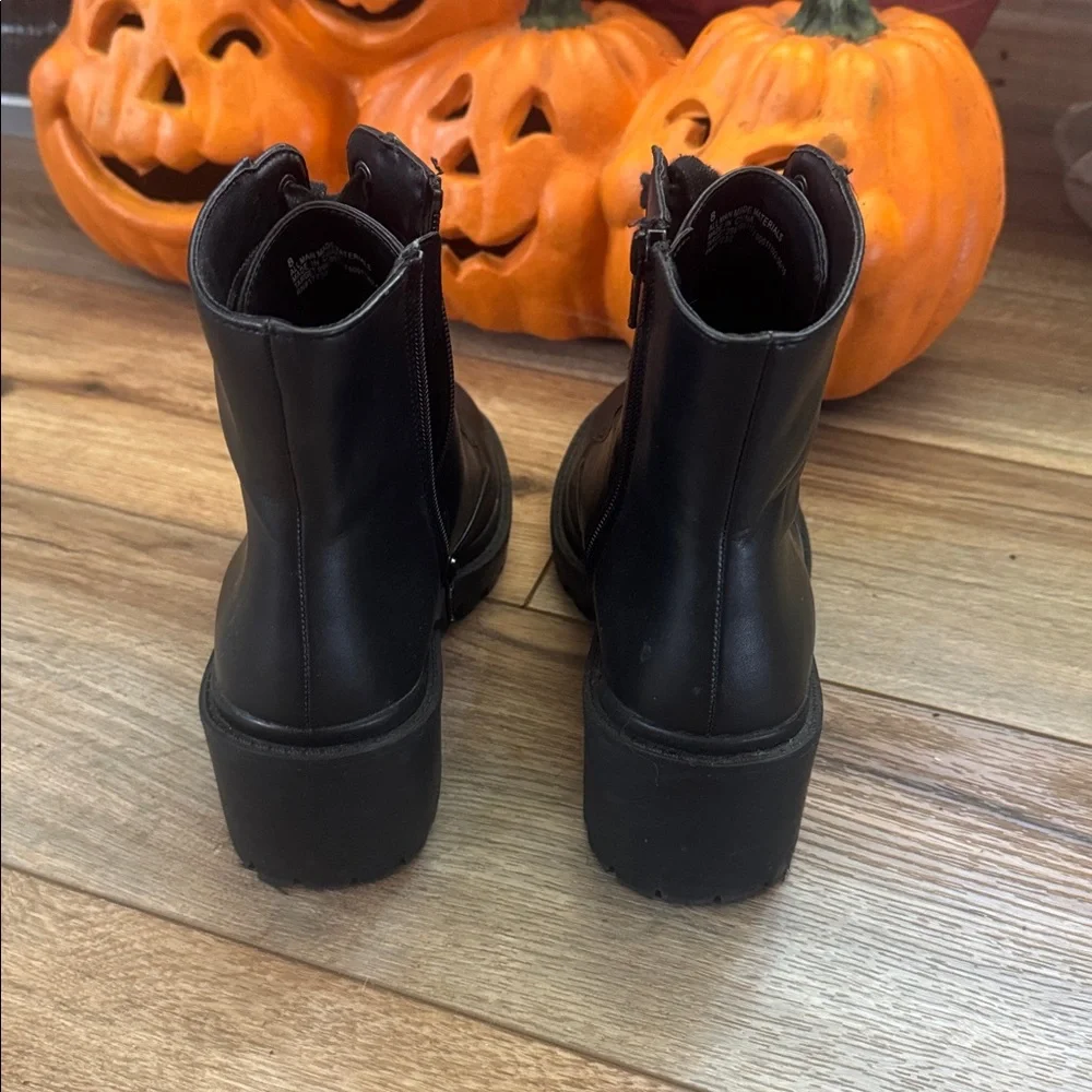 Black Lace-Up Combat Boots - Picture 3 of 4